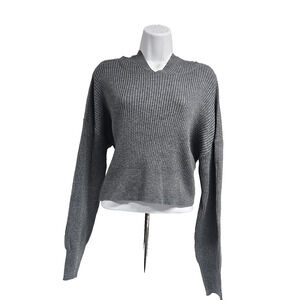 Pink Rose Womens Grey Ribbed Knit Hooded Sweater Cropped Size Small New